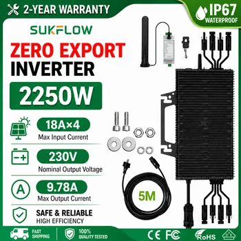 Micro Inverter Solare 2250W Zero Export con 4 MPPT, WiFi, Impermeabile IP67, per Sistema Fotovoltaico da Balcone, Inverter Grid-Tie Plug & Play