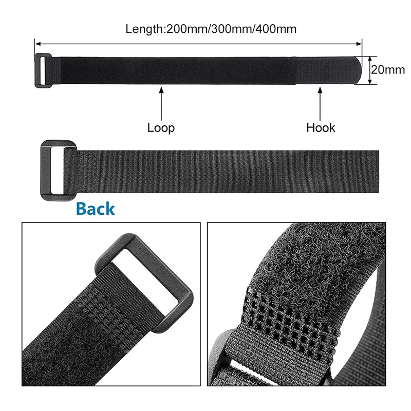 

10/5pcs Hook and Loop Reusable Fastening Nylon Cable Securing Strap, Durable Functional Ties width 20mm length 200mm/300mm/400mm