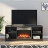 Electric Fireplace TV Stand Black Oak Media Storage Console Heater LED Flames Adjustable Shelves 55" TV 47.44"x15.67"x18.58" H 2
