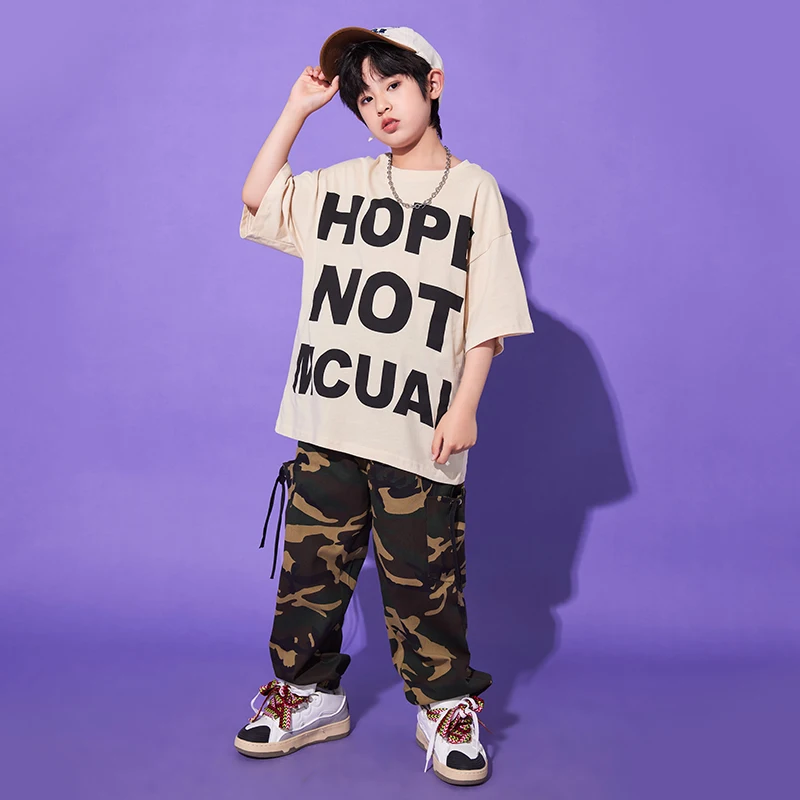 

Teenage Girl boy Street Jazz Outfits Hip Hop Clothing Oversize Tshirt Hip Hop Joggers Camo Pants For Kids Dance Costume Clothes