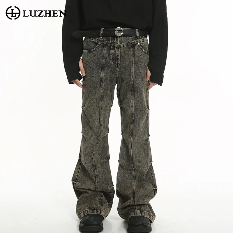 

LUZHEN 2024 New Fashion Fold Splicing Niche Design Vintage High Street Wear Wide Leg Denim Pants Men Trendy Casual Jeans 935b98