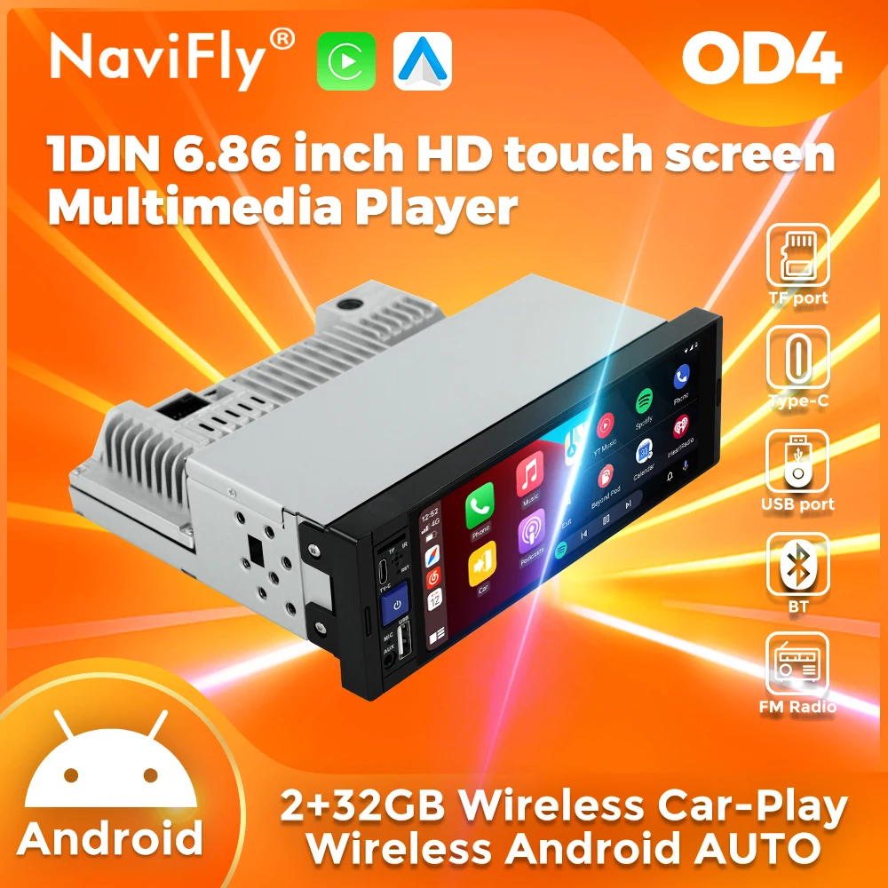 NaviFly 6,86 cala 1280*480 1din System Android Carplay Radio