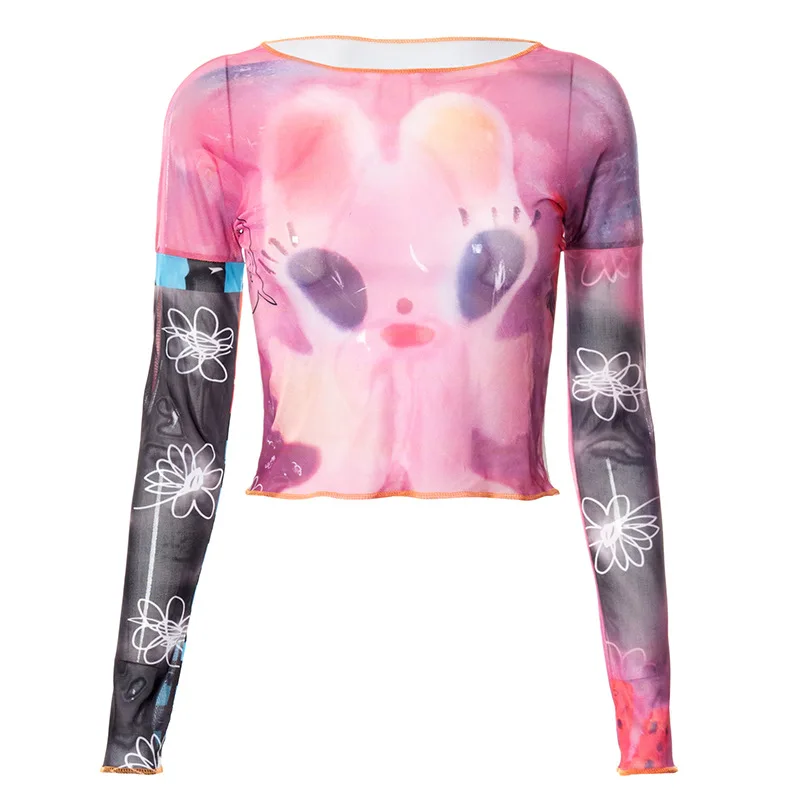 Summer New Fashion Fairy Tale Style Y2k Top Casual O-Neck Long Sleeve Shirts For Women Net Yarn Slightly Sheer Graphic T Shirts 18 Summer New Fashion Fairy Tale Style Y2k Top Casual O-Neck Long Sleeve Shirts For Women Net Yarn Slightly Sheer Graphic T Shirts