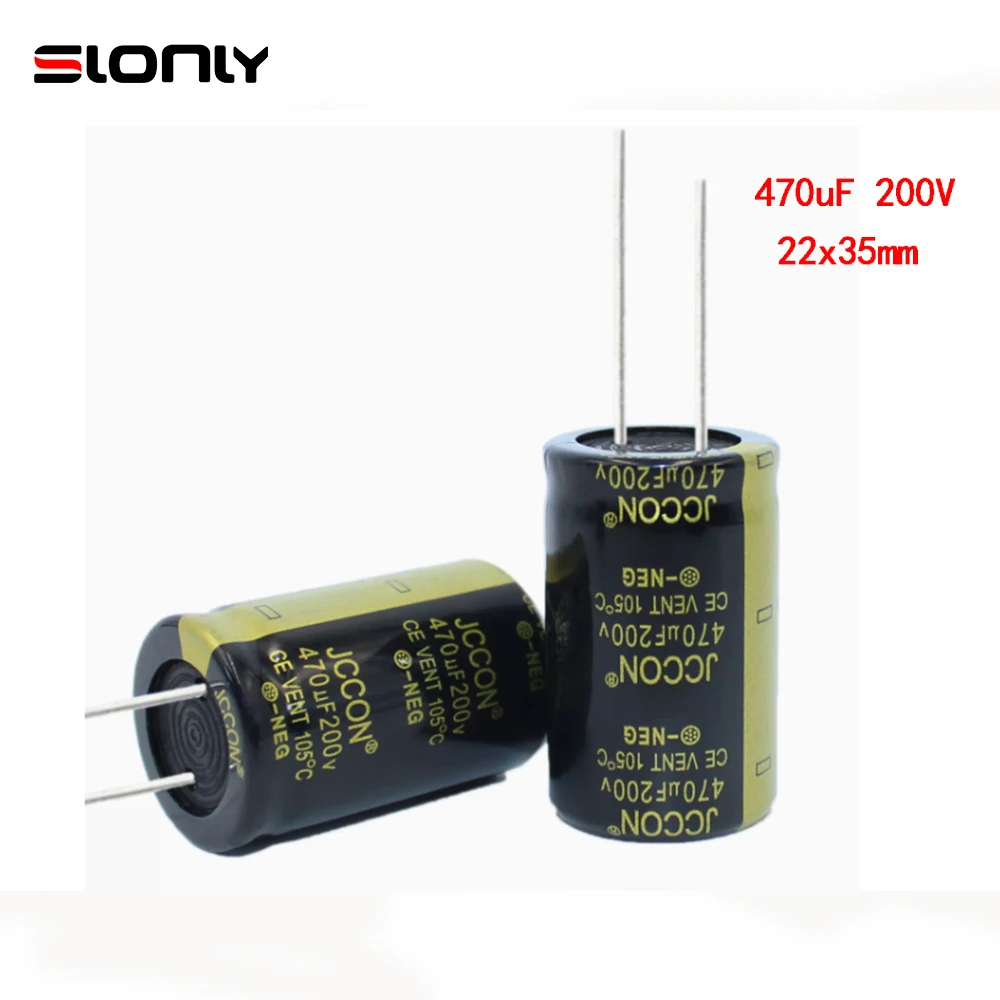 2pcs-14pcs 22x35mm 470UF 200V 105° JCCON Capacitors Pitch 10mm 200V/470UF 22*35mm for Switching Power Adapter High-Power