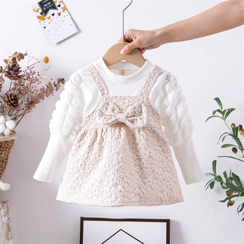

Милое детское платье на возраст 0-2 года, платье для новорожденных девочек, весеннее платье с длинным рукавом, милое платье с бантом для маленьких девочек
