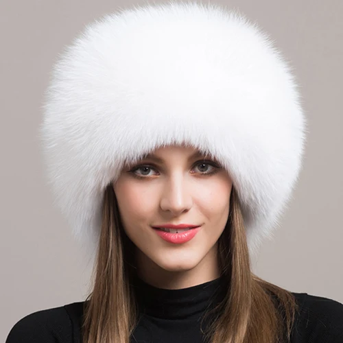 Luxurious Women's Fox Fur Winter Hat with Earmuffs