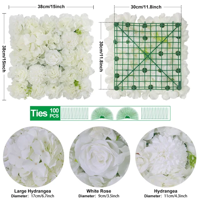 12PCS Artificial Flowers Roses Wall Panel 3D Flower Backdrop Faux Roses for Wall Party Wedding Bridal Shower Outdoor Decoration 6