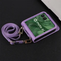 Ultra Protective Crossbody Case - Shockproof Non-Slip PU Back Cover for Moto Razr 50 Ultra (Purple)