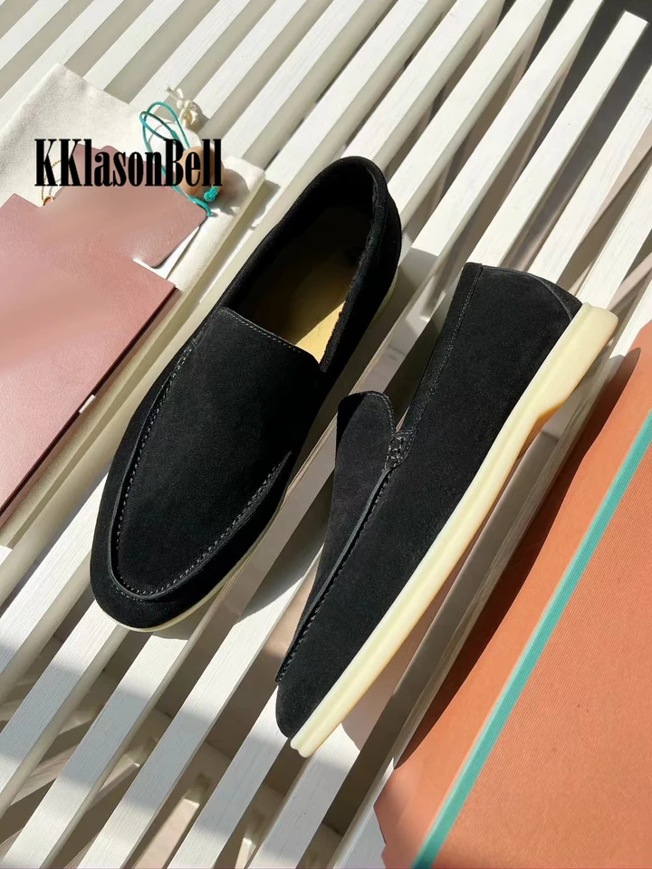 11.2 L * P 남성용 울 안감 로퍼, 암소 스웨이드, 천연 가죽 슬립온, 편안한 고무 신발, KKlasonBell