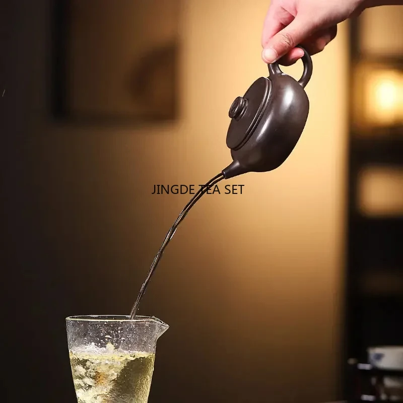 140ml Yixing Purple Clay Pot Handmade Raw Mineral Black Vermilion Beauty Pot Chinese Kung Fu Tea Set