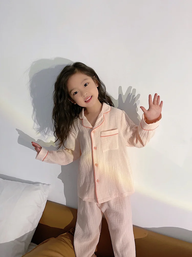 Cute Spring Children Sleepwear Girl's Turndown Collar Pajama Sets.Long Sleeve Tops+Pants.Toddler Kid's Peach Pink Pyjamas Set pajama sets cheap