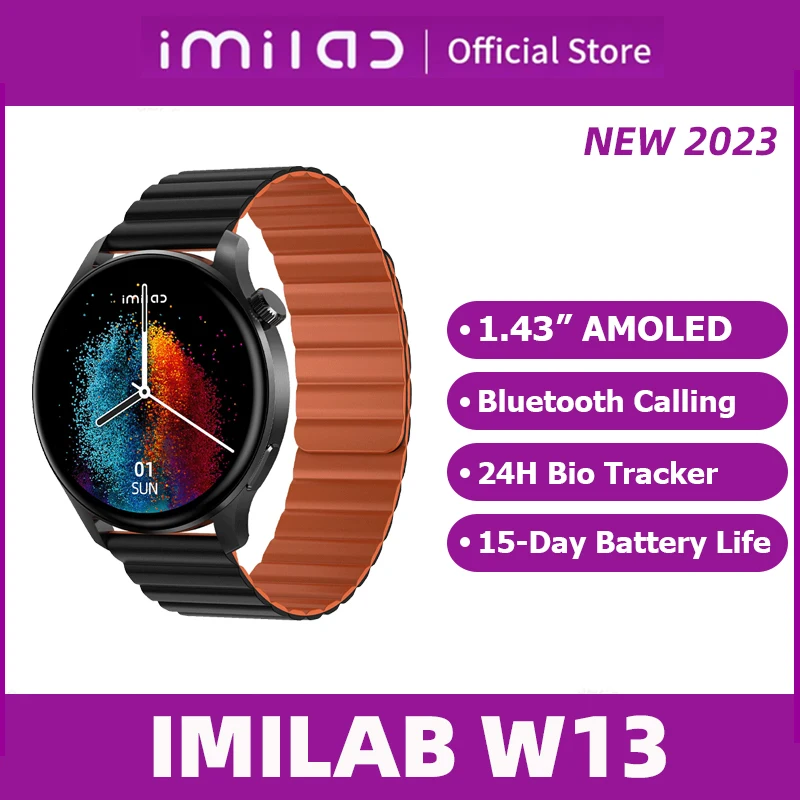 2023 IMILAB W13 Smartwatch 1.43 AMOLED Display Sunlight Bluetooth Calls 15  Days Battery Life For Men Women Imilab Fit APP