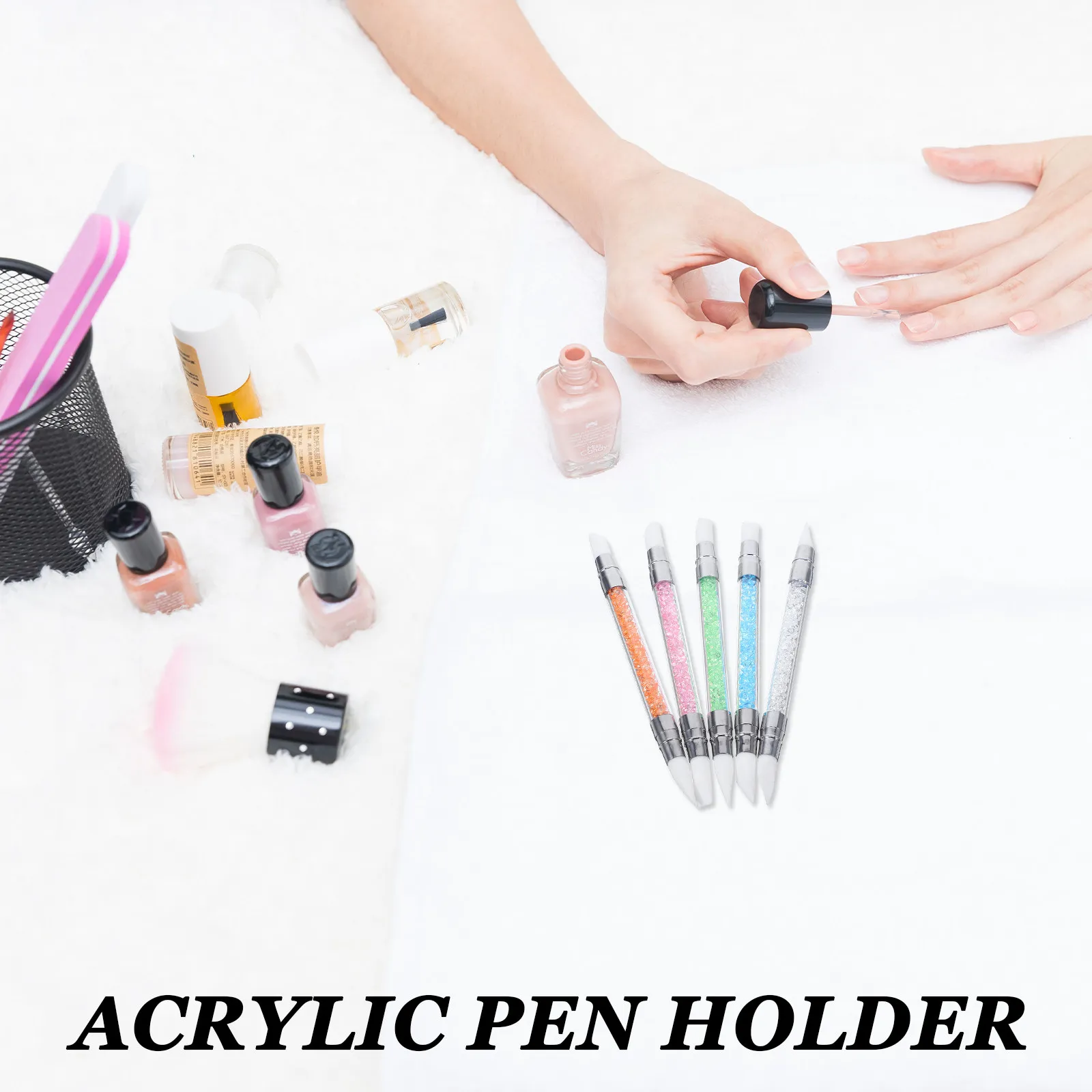 10Pcs 네일 아트 도구 펜 실리콘 팁 디자인 조각 펜 거울 파우더 적용 전문 아크릴 네일 조각