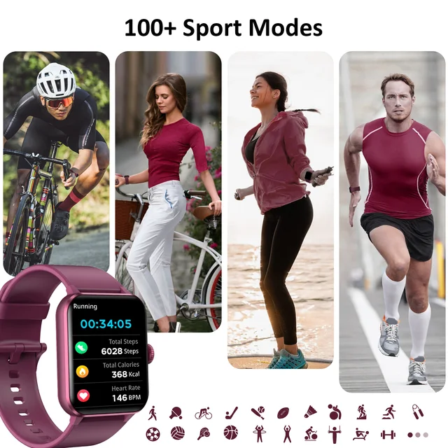 IOWODO 1.85” Full Touch HD Smartwatch Smart Watch Bluetooth Calling 100+ Sport Fitness Tracking Watch with Voice Assistant 4