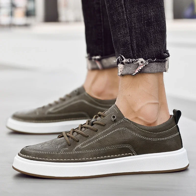 Men Genuine Leather Muller Shoes Casual Leather Outdoor Shoes Walking 2024 Trend Platform Antiskid Comfortable Vulcanized Shoes 6