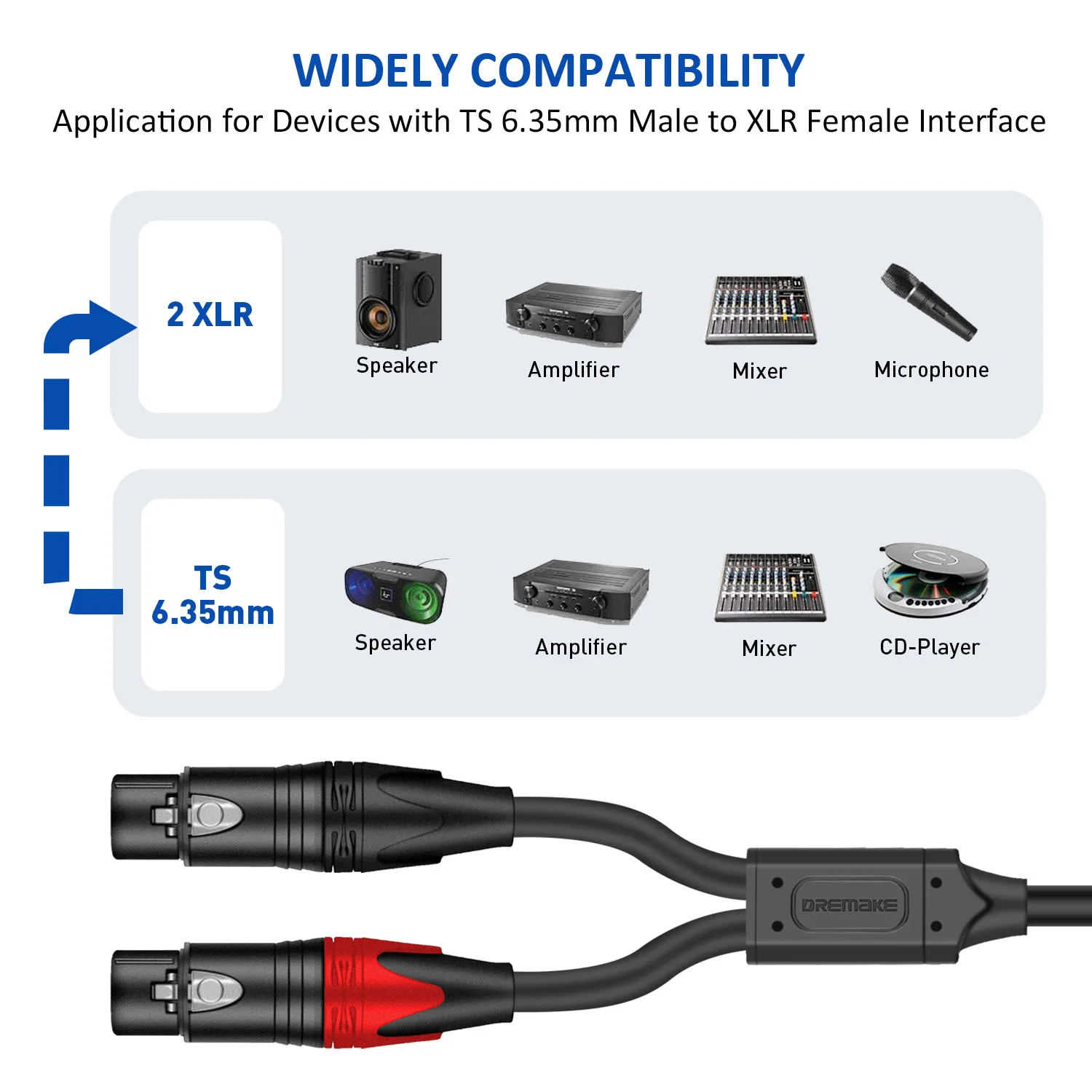 XLR, cabos de microfone, M-F Plug, Alumínio Metal Shell, 6.5mm
