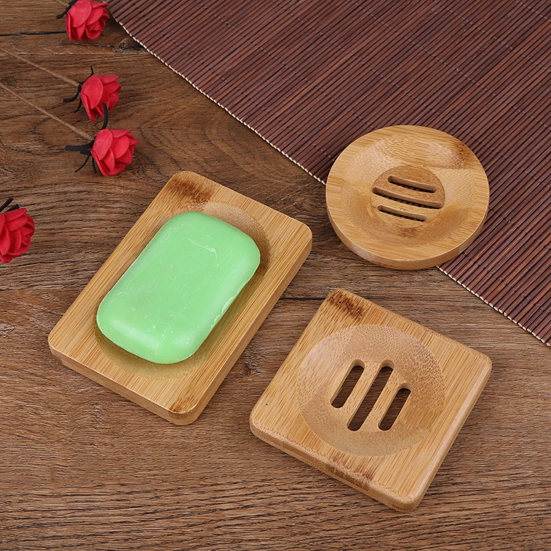 1PC Natural Wooden Bamboo Soap Dish Wooden Soap Tray Holder Storage Soap Rack Plate Box Container for Bath Shower Plate Bathroom