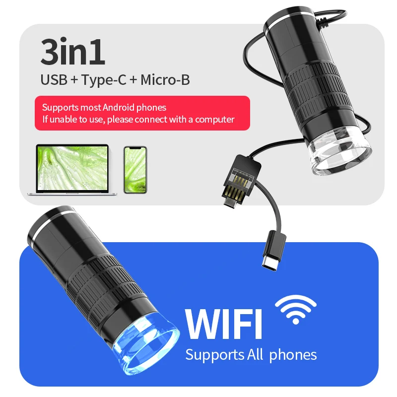 Digital Microscope Wireless Digital Microscope 50X-1000X Magnification Portable Handheld USB Microscopes with Flexible Stand For iPhone Android PC