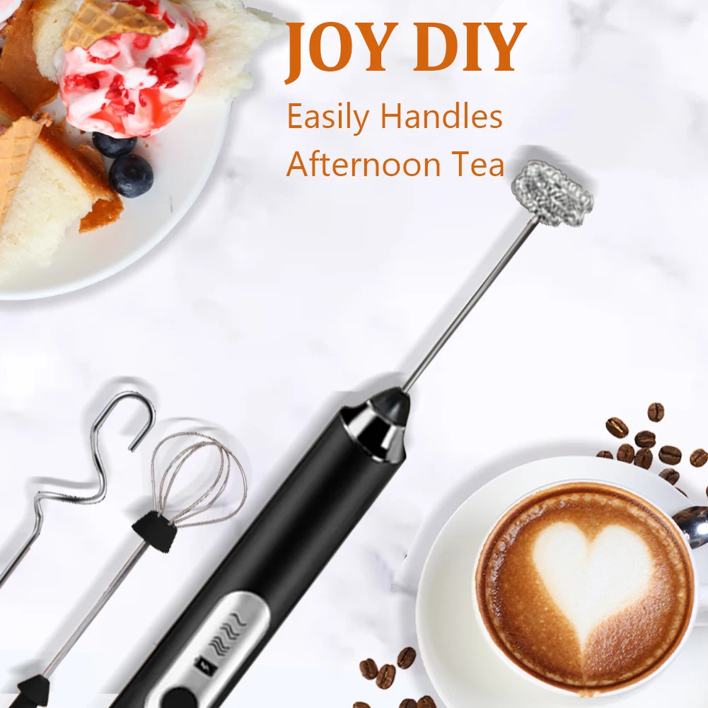 Milk Frother Foam Maker Coffee Whisk Mixer USB Rechargeable 3 Speed Electric Handle Blender Egg Beater Kitchen Hot Cooking Tool 4