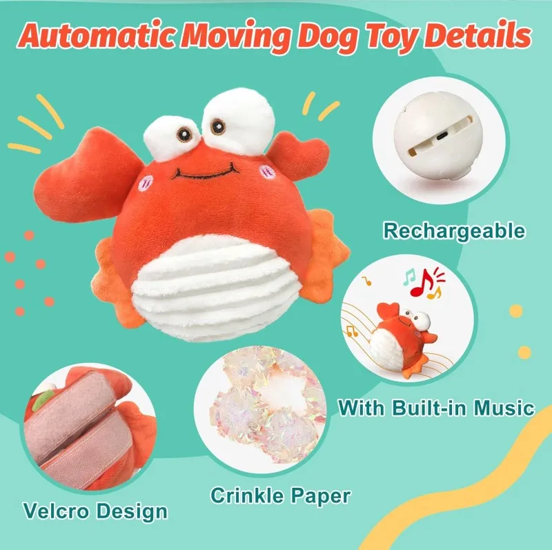 Crab Rechargeable Interactive Dog Toy with Motion-Activated Ball & Music Recording