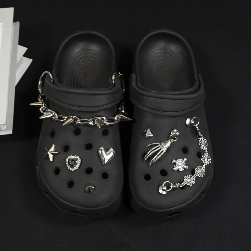 

Silver Punk Chain Charms for Crocs Vintage Quality DIY Shoe Charms for Sandals All-match Clogs Shoe Accessories Fashion Hot Sale