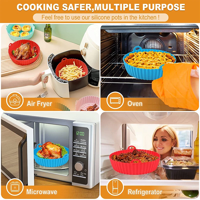 LMETJMA Silicone Air Fryer Liners Reusable Air Fryer Basket Round Replacement of Parchment Paper Liners Pot JT121