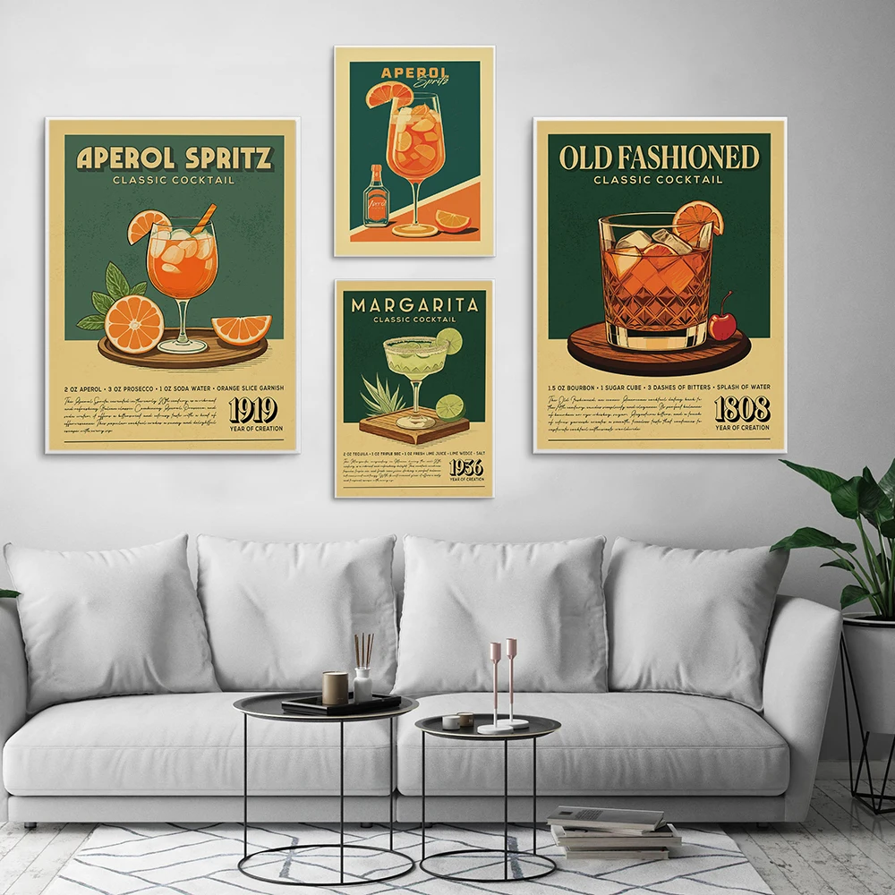 Nordic Poster Retro Classic Cocktail Aperol Spritz Canvas Painting Art Print Minimalismo Modern Wall Picture Kitchen Bar Decor