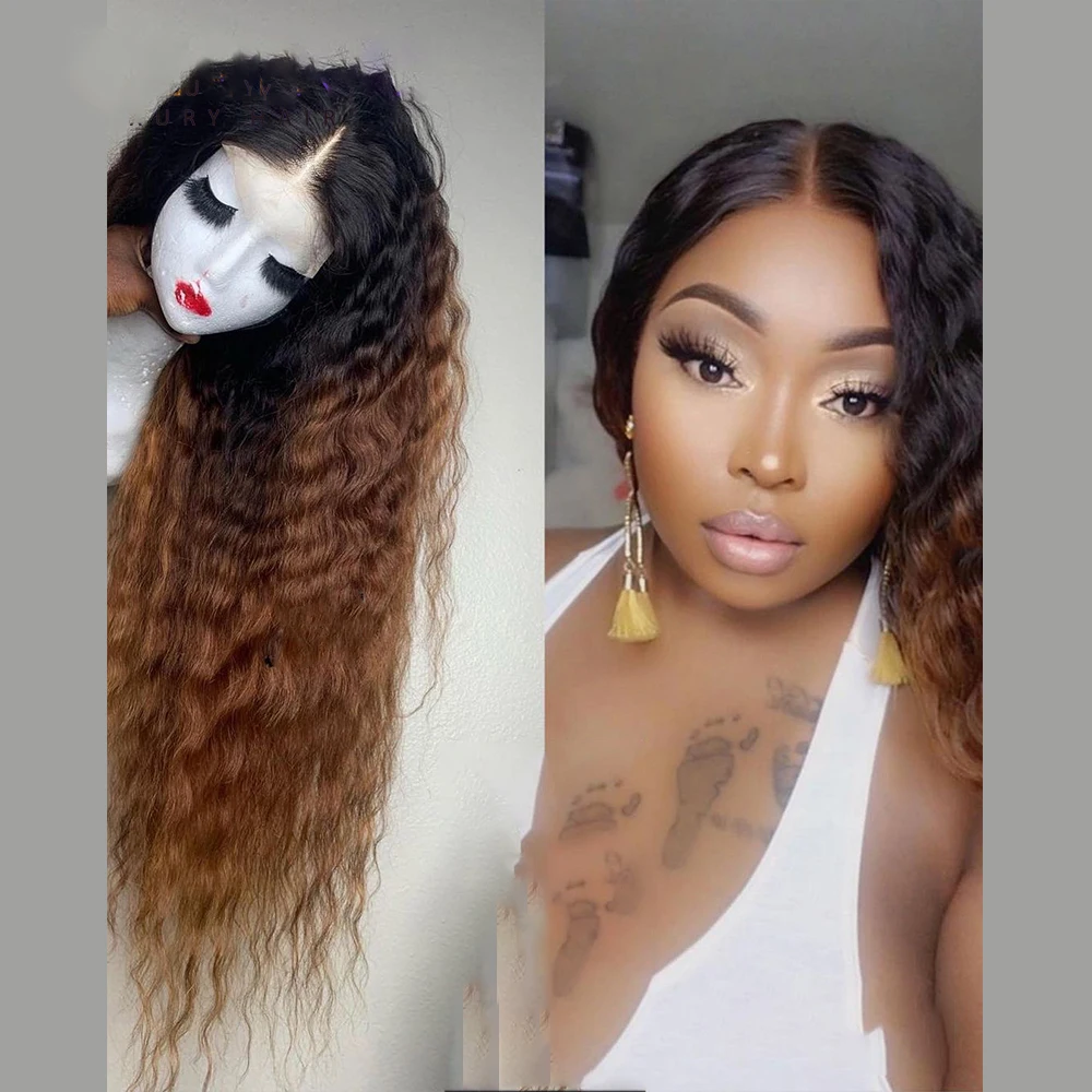 Lace Front Wig Synthetic Hair Wigs Long Soft Glueless 180Density 26&ldquo; Ombre Blond Kinky Curly Lace Front Wig For Women BabyHair Preplucked Heat Resistant Daily