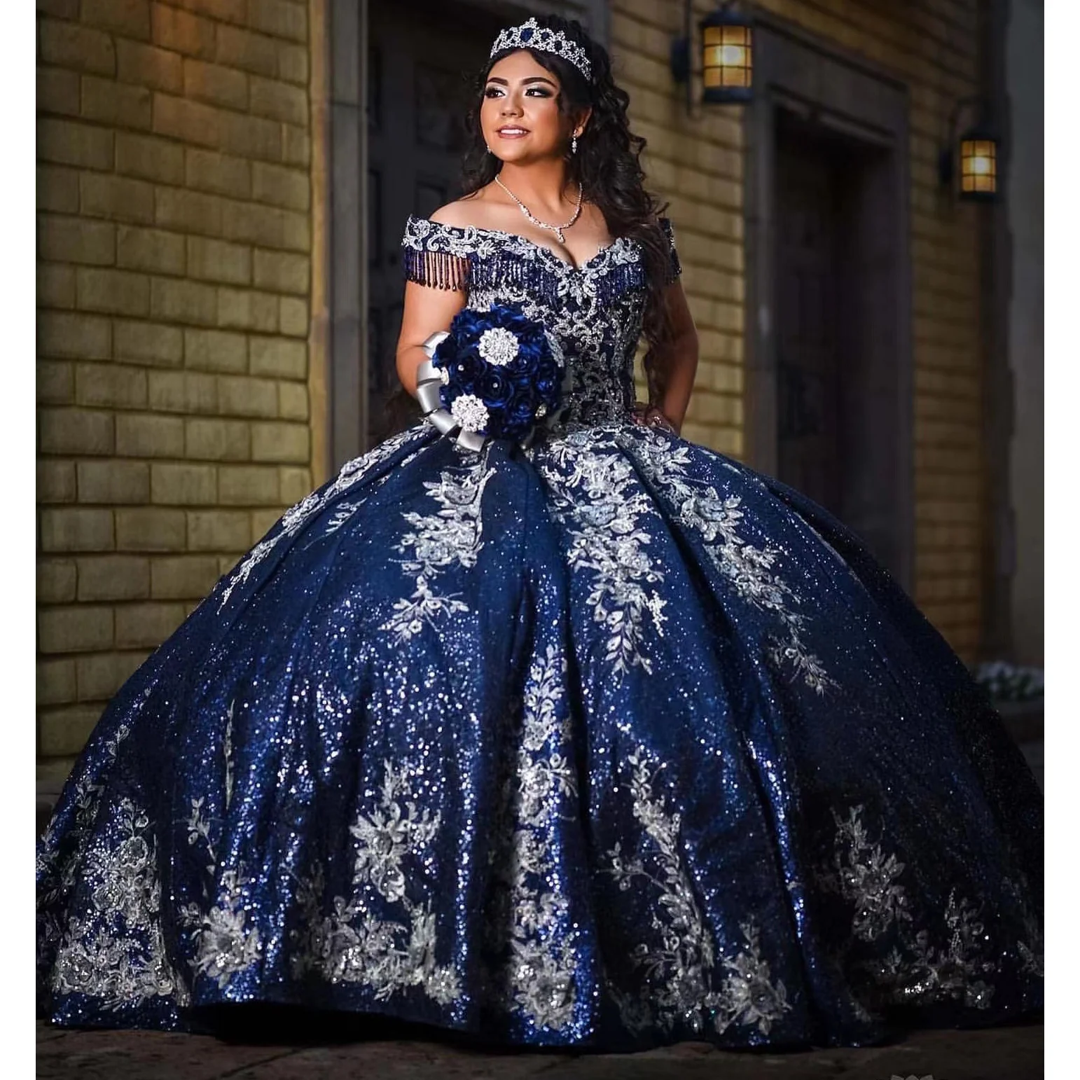 

Dark Navy Quinceanera Dresses For Sweet 16 Princess Gown Beading Sequined Birthday Party Prom Dresses Vestido De 15 Anos