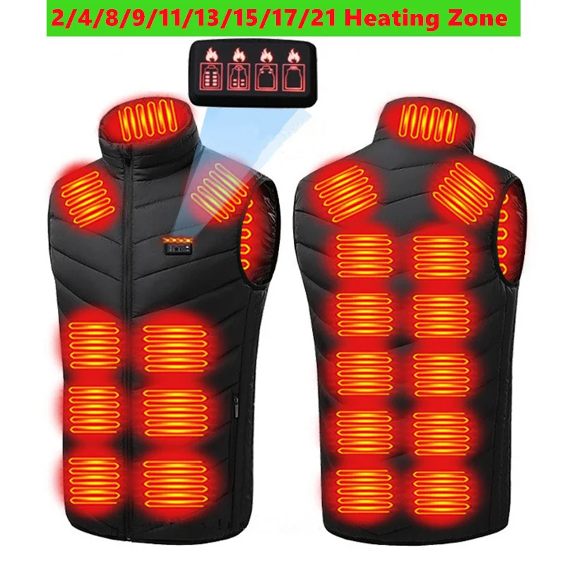 

S-6XL Heated Vest Men Women Intelligent Usb Heated Jacket Thermal Warm Clothing Hunting Vest Winter Heating Jacket Black