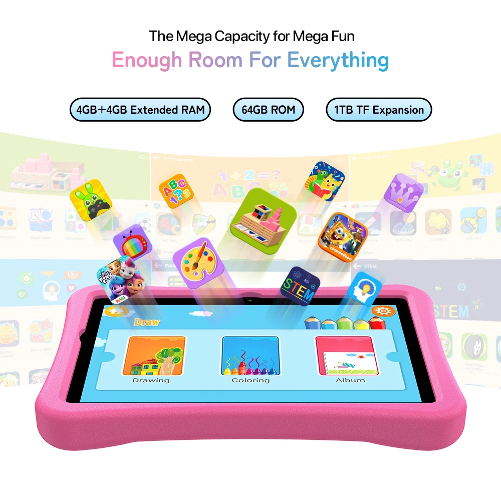 UMIDIGI G1 Tab Kids Tablet Android 14 Tablet for Kids 7(3+4) GB RAM 32GB (TF 1TB)ROM 8 inch 5000mAh, Shockproof Case Kids, App 5