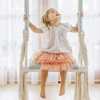 INS Solid Wood Child Swing Chair Kid Hanging Set Children Toy Rocking Seat with Cushion Safety Baby Indoor Baby Room Decor 1
