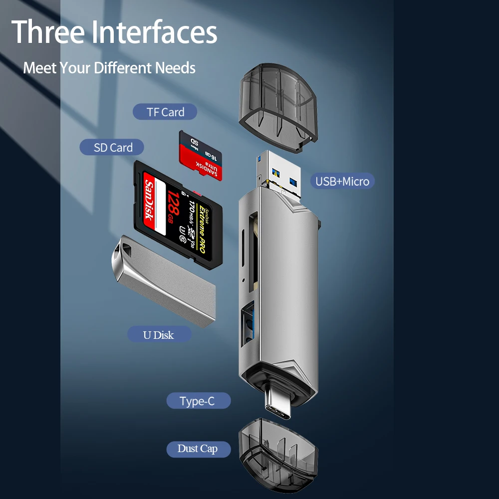 USB 카드 리더기 C 타입 SD TF 마이크로 USB 3.0, 다기능 플래시 드라이브 어댑터, 메모리 카드 읽기 U 디스크, 전화 액세서리, 6 in 1