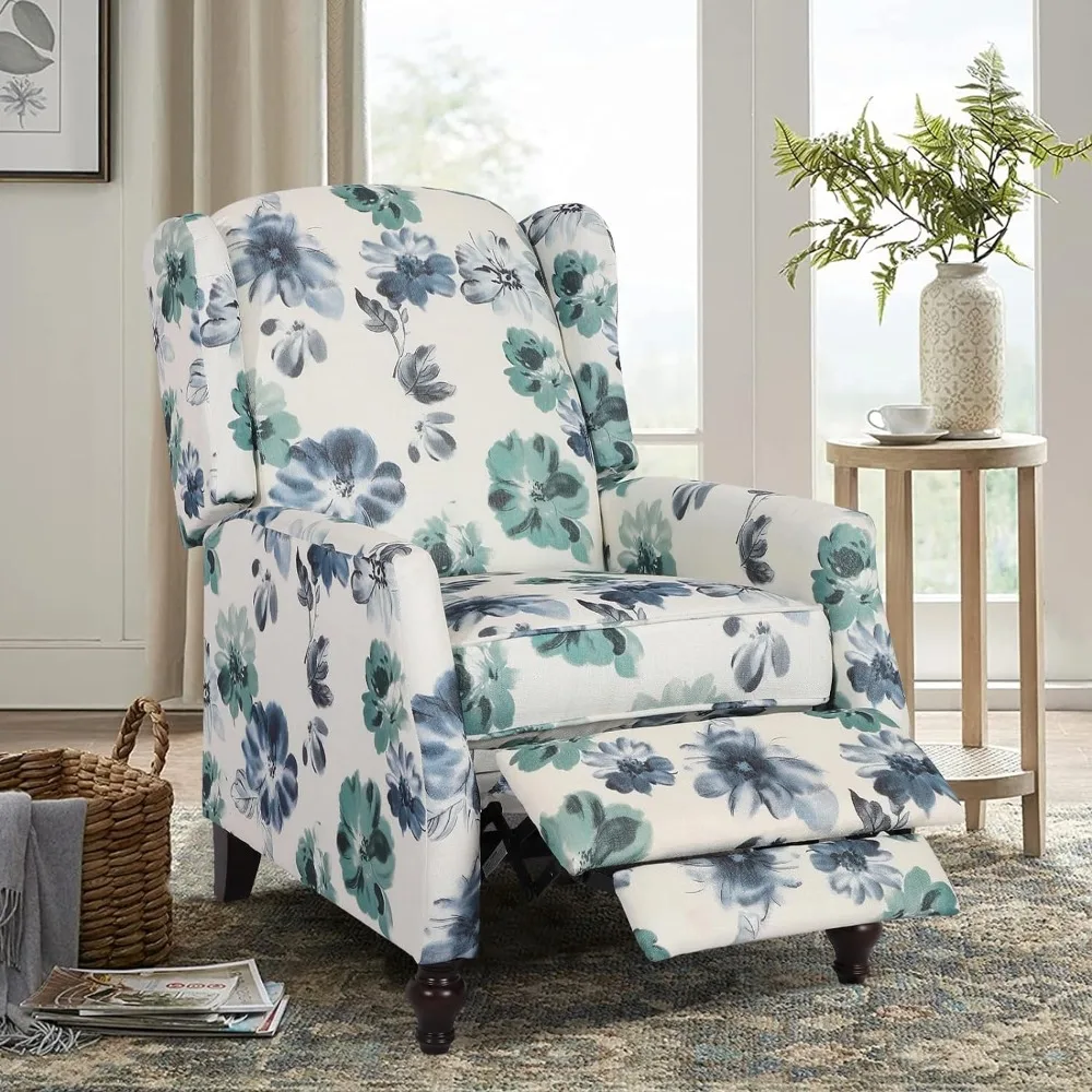 

Living Room Chairs,Traditional Push Back Recliner with Padded Seat, Wingback Recliner Chair with Wooden Legs, Living Room Chairs