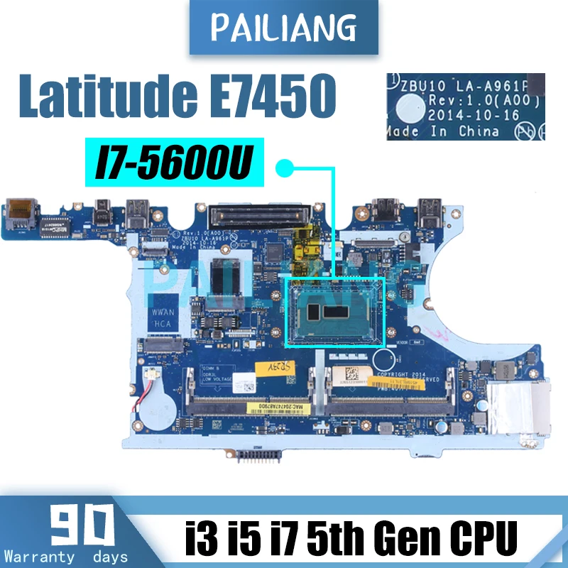 Placa-mãe do Portátil para Dell Latitude i3 i5 i7 Zbu10 La-a961p Dell Latitude 7450 E7450 Cn0y15c1 0y15c1 0r1vjd 0tfvf9 0v2ccd