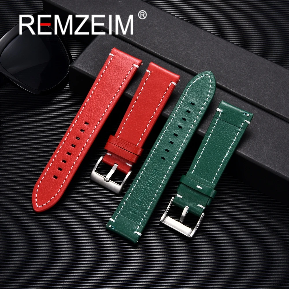 Luxurious Double-Sided Genuine Leather Watch Band with Quick Release Straps