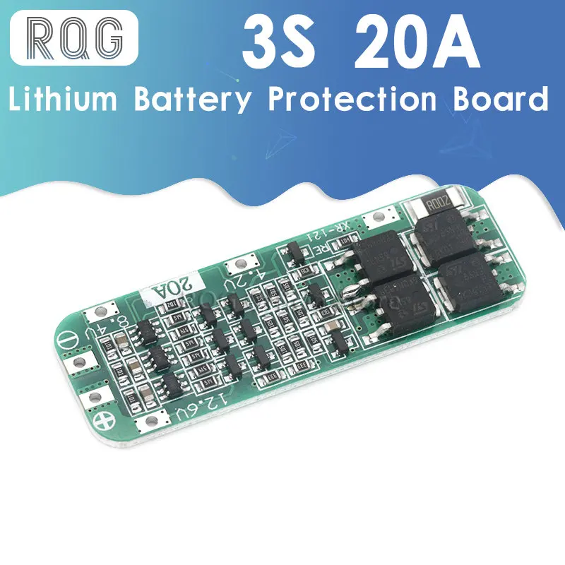 

3S 20A Li-ion Lithium Battery 18650 Charger PCB BMS Protection Board For Drill Motor 12.6V Lipo Cell Module 64x20x3.4mm