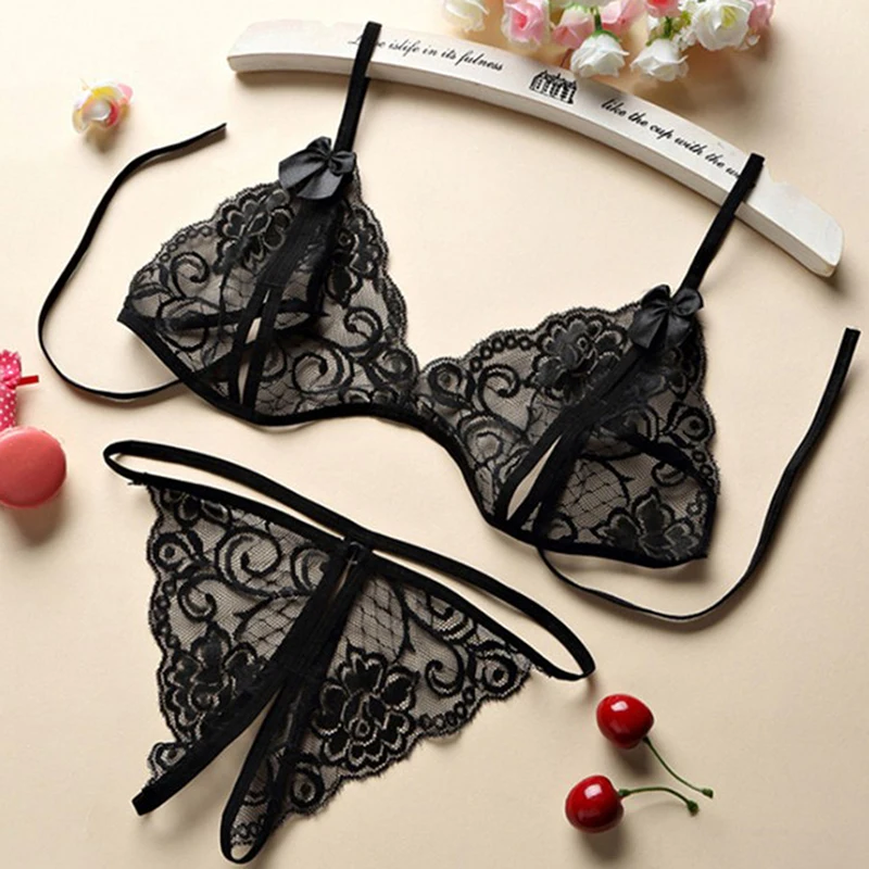 Women Lingerie Lace Bra Set Ruffle Transparent Underwear Push Up Bra With Panty Briefs Sets For Women Lingerie