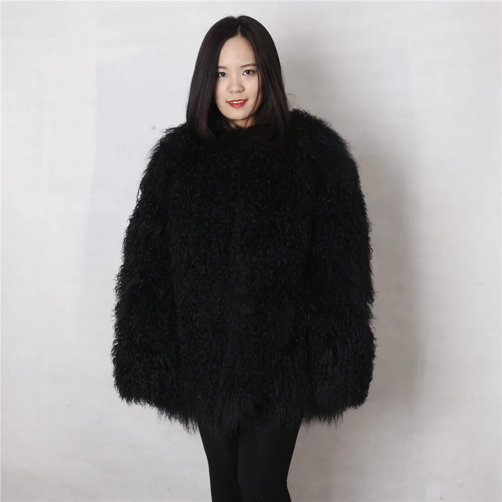 

Curly Long Hair Tibet Lamb Fur Jacket Wholesale Supply Winter Fashion Fluffy Mongolian Fur Coat For Women