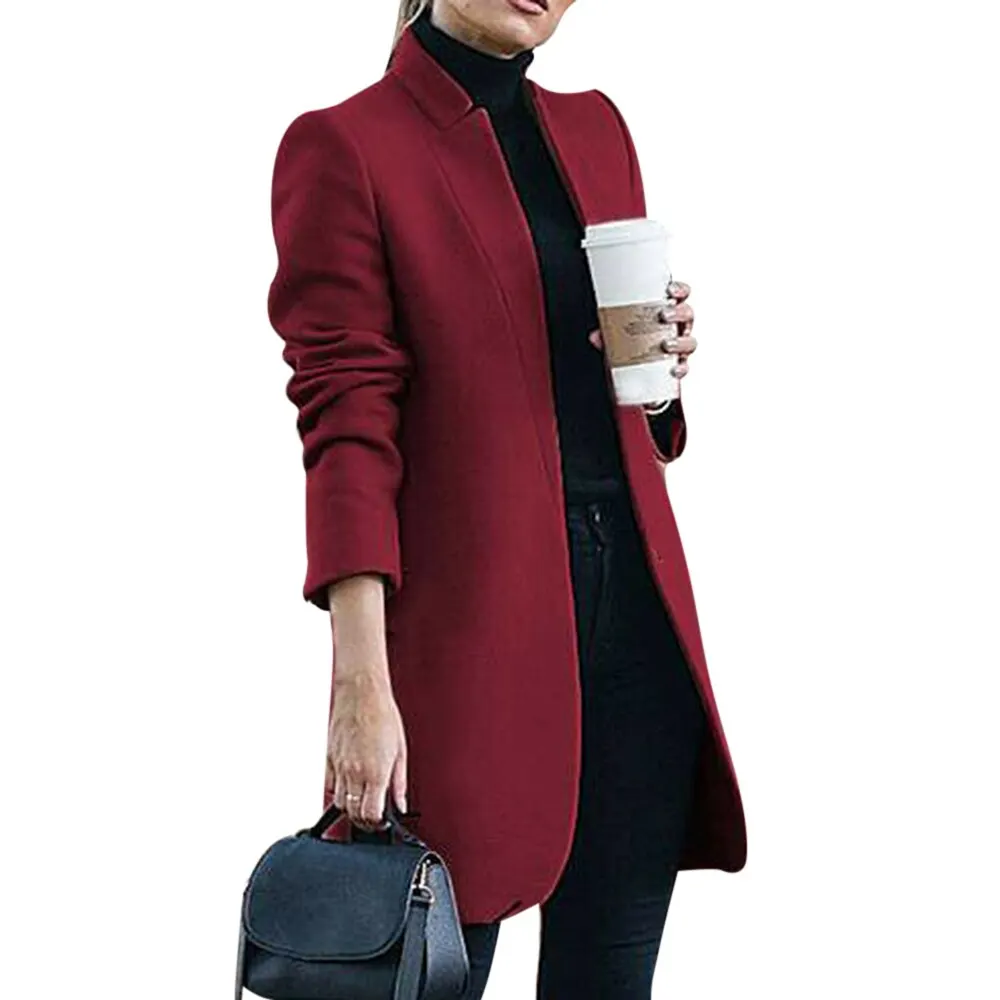 Wool Coat Women Casual Solid Color Long Sleeve Stand Collar Slim Long Jacket Plus Size 5XL Autumn Winter New Fashion Long Coat