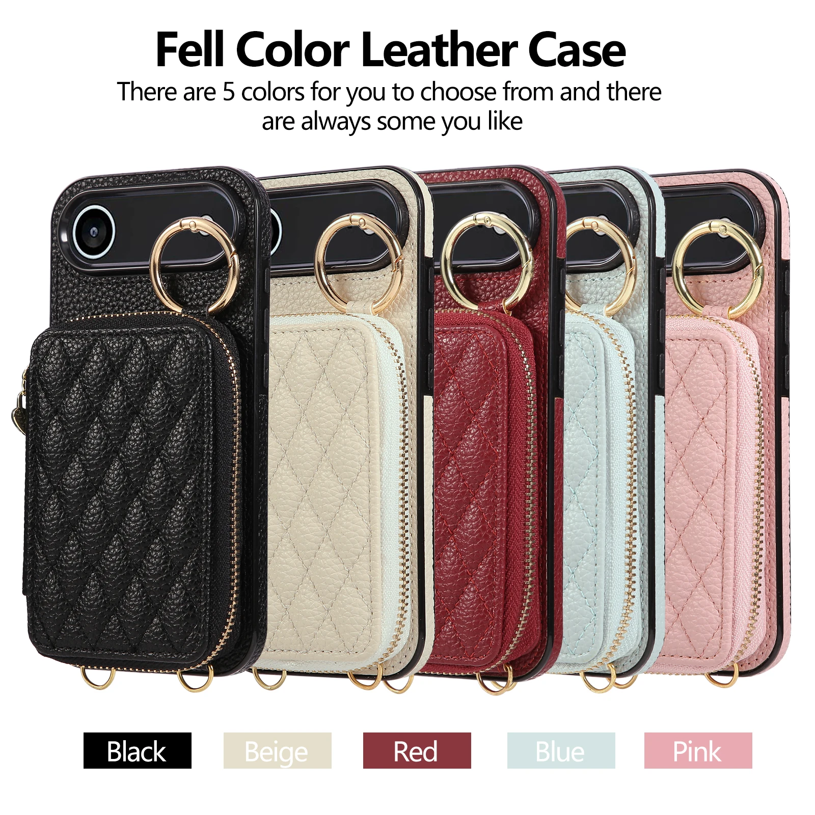 Leather Crossbody Zipper Card Wallet with Lanyard and Ring Holder