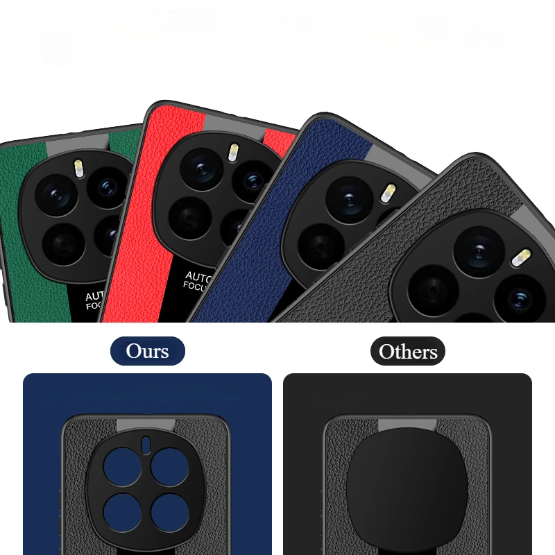 Elegant PU Leather Magnetic Ring Holder Phone Case with Silicone Matte Bumper