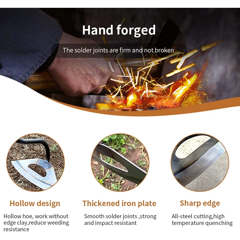 1Pc Steel Hardened Hollow Hoe Handheld Gardening Weeding Rake Planting Vegetable Garden Tools Agriculture Weeding Accessories