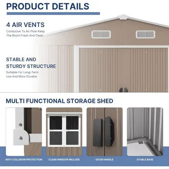 10FT x 8FT Outdoor Storage Shed,Waterproof Metal Tool Shed with Lockable Sliding Door and Air Vents,Metal Storage Shed for Gard 2