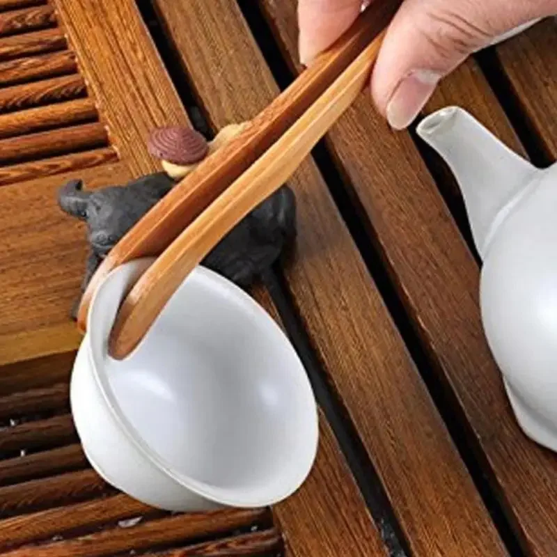 1pc Wooden Tea Tweezer Bacon Tea Clip Tongs Bamboo Salad Food Toast Bend Clip Straight Clips Kitchen Accessories Teaware bamboo tea accessories wooden food tongs
