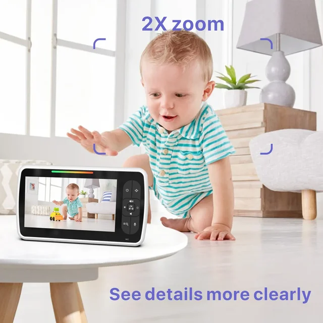 Baby Monitor 5 Inch Display Indoor Security Protection Camera Babyphone Two-way Audio Surveillance Temperature Sensor Lullaby 6