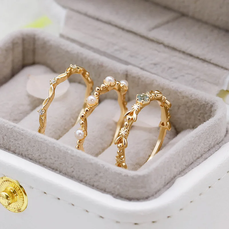 LAMOON Elegant Bijou Natural Fresh Water Pearl Aquamarine Ring For Women  925 Sterling Silver Gold Vermeil Wedding Ring - AliExpress