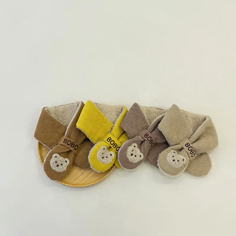 Kids Cute Cartoon Bear Boy Girls Scarf Children Newborn Soft Plush Thicken Warm Winter Scarves Baby Toddler Lamb Fleece Neckerch