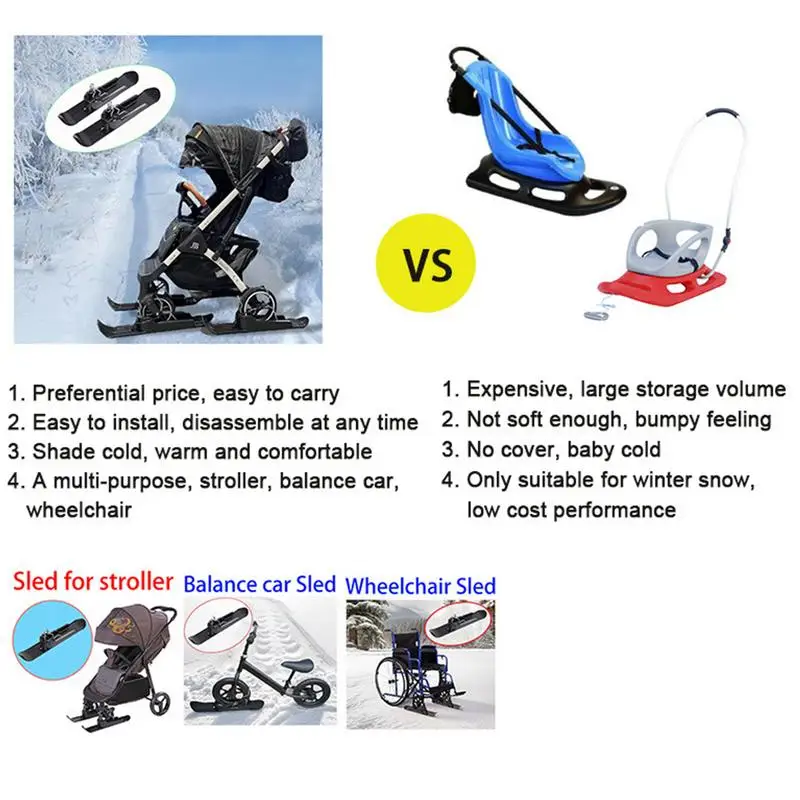 Balance Cycling Snow Ski Set Cycling Sled Kit Lightweight Skis Stand Parking Rack For Skateboard Parks Golf Carts