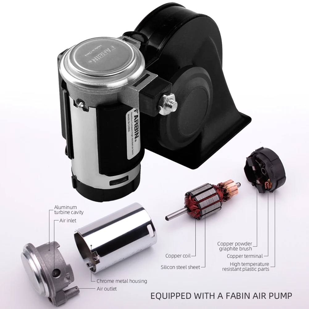 FARBIN Snail Air Horn With Compressor Relay Harness 12V 150db Super Loud  Dual Tone Car Horn For Truck Motorcycle Car Accessory